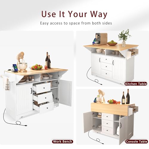 55.7'' Rolling Kitchen Island with 2 Drop Leaves and 3 Drawers K6422