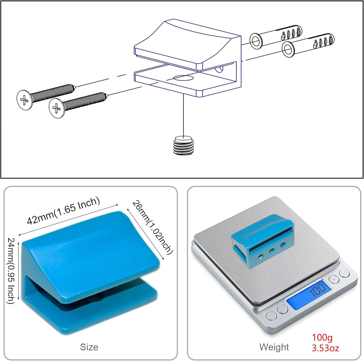 16 inches Glass Wall Shelf with Peacock Blue Brackets D38584