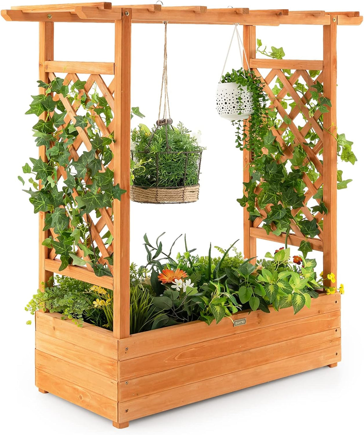 Wood Raised Garden Bed with Trellis R76963