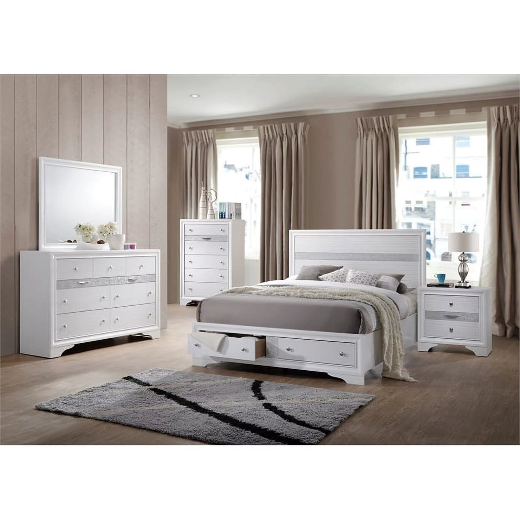 King Size White Wood Storage Bed J2313