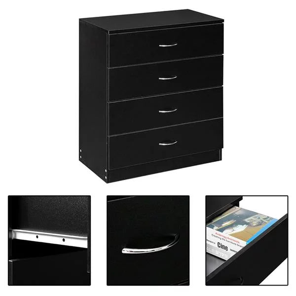 Black 4 Drawer Bedside Table A189
