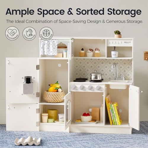 Wooden Play Kitchen with Sink, Stove, Microwave and Storage V4156