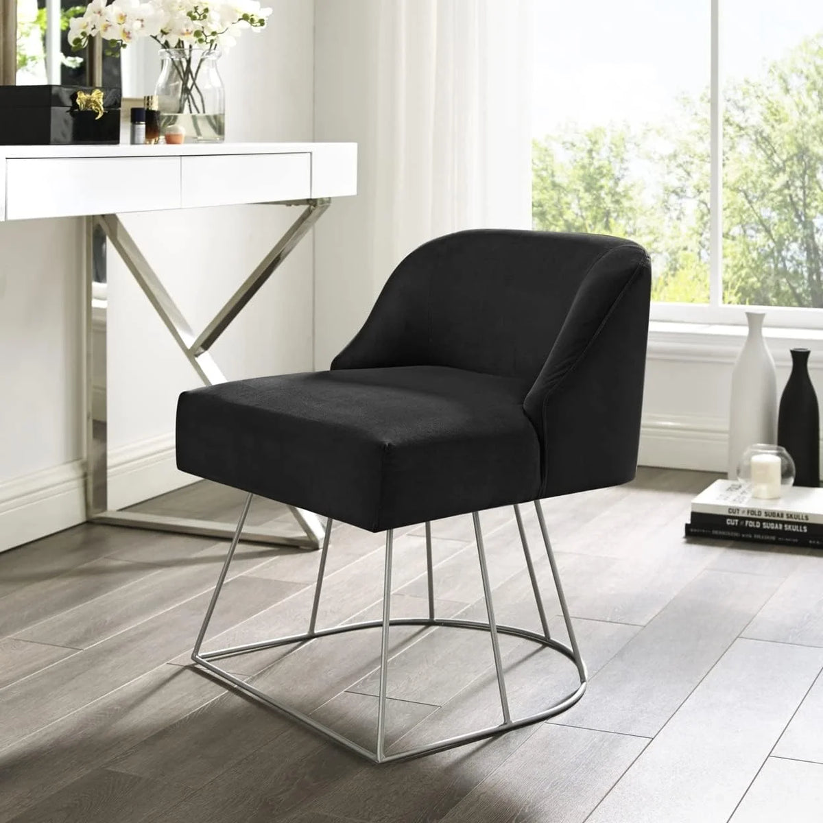 Grey Velvet Vanity Stool C346