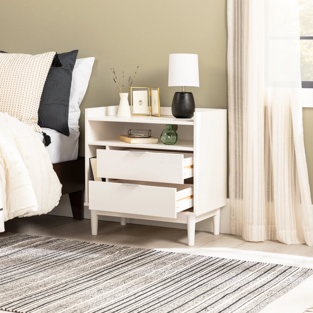 White 2-Drawer Wood Nightstand S290