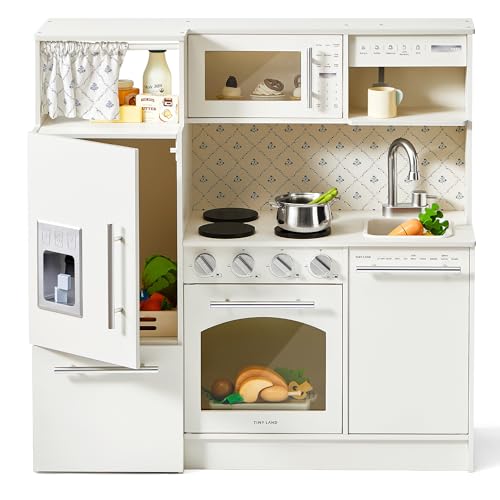 Wooden Play Kitchen with Sink, Stove, Microwave and Storage V4156