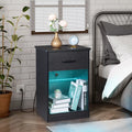 Black Wooden Nightstand with Drawer O79574