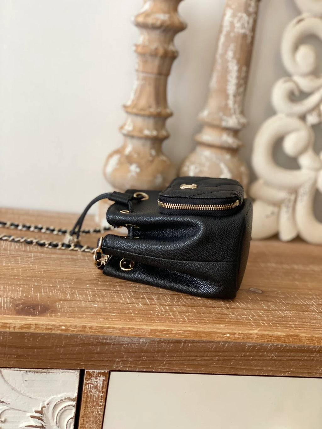 Black Mini Bucket Bag With Strap Z303820