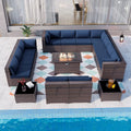 15 Pieces Outdoor Patio Furniture Set with Propane Fire Pit Table Navy Blue Y672