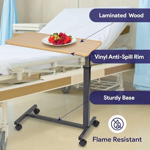 Overbed Table with Wheels Adjustable Height Wood Top Y541