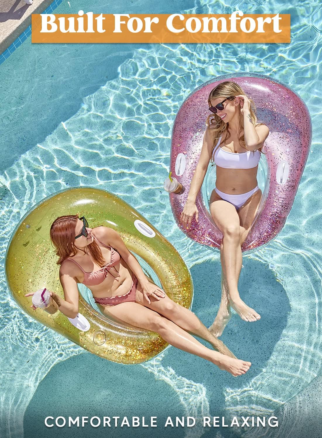 2 Packs Inflatable Pool Float Chair with Cup Holders G751255