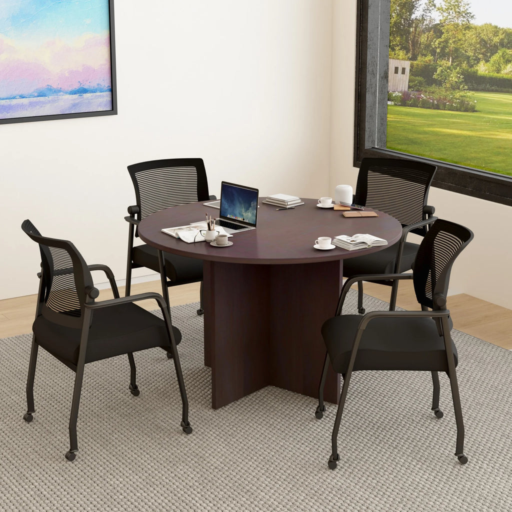 42" Round Table & 4 Mesh Guest Chair with Casters K720614