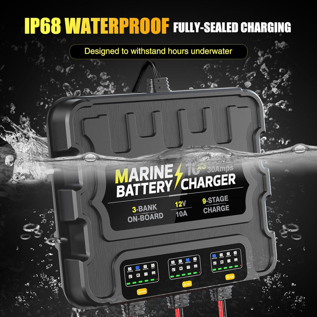 12V 30A Smart Waterproof Onboard Boat Battery Charger W54928