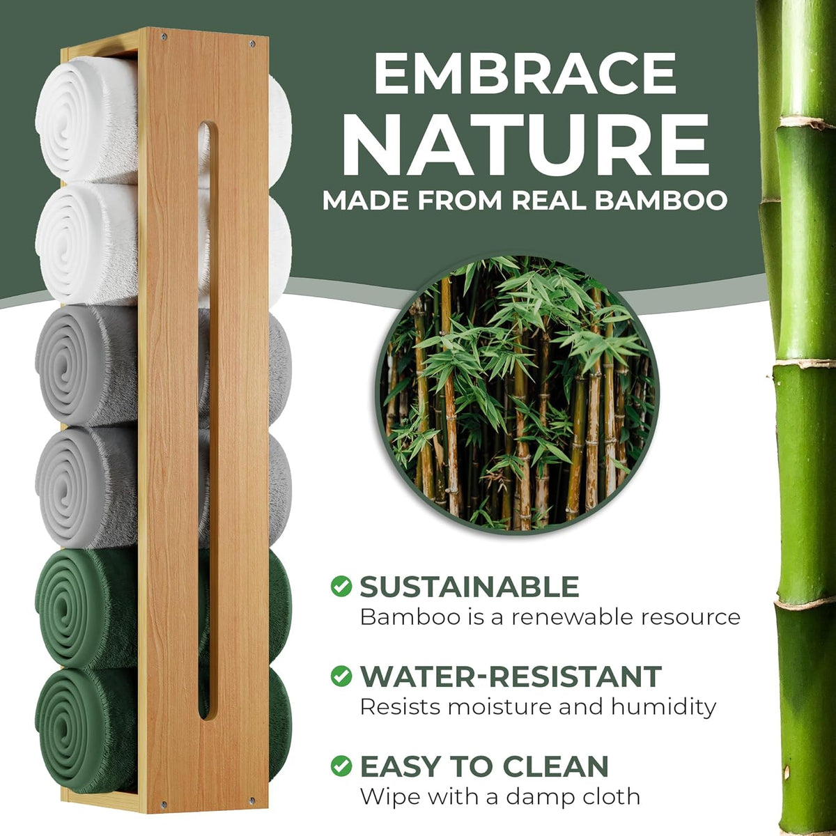 Bamboo Wall Mounted Towel Rack C7946