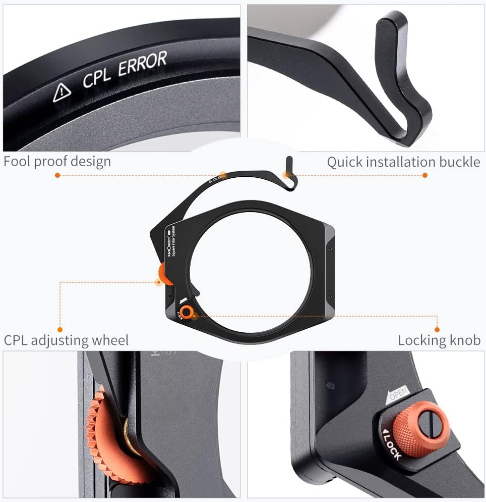 Square Filter Holder System Kit with 95mm Circular Polarizer, Square GND8 Filter, ND1000, and 4 Filter Adapter Rings S1725
