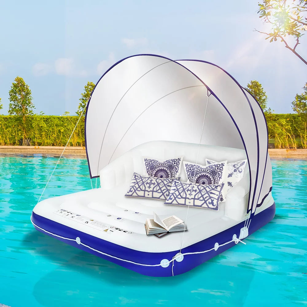 Inflatable Pool Float 2-3 Person with Canopy and Cup Holder B619