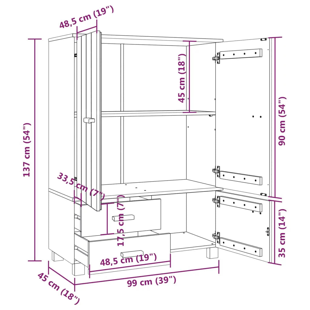 Light Gray Solid Wood Pine Wardrobe M138