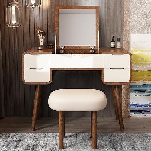 Flip Top Vanity Table with Stool and Mirror B263013