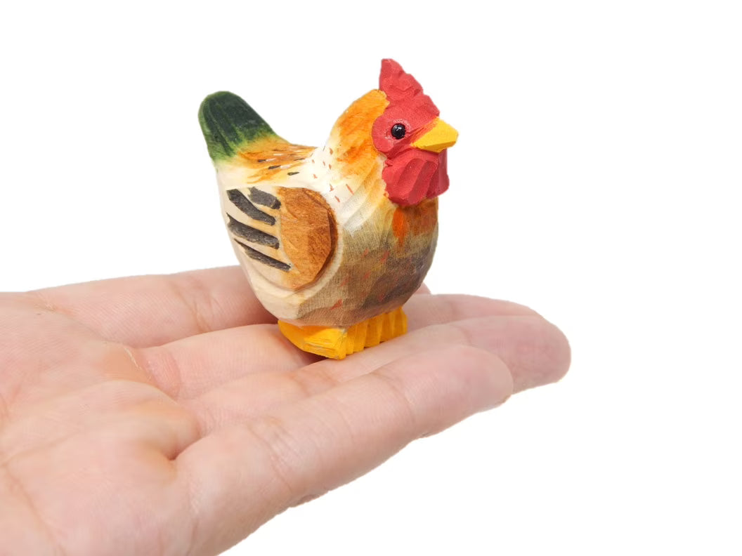 Brown Hen Handmade Wooden Chicken Carved Ornament K4171