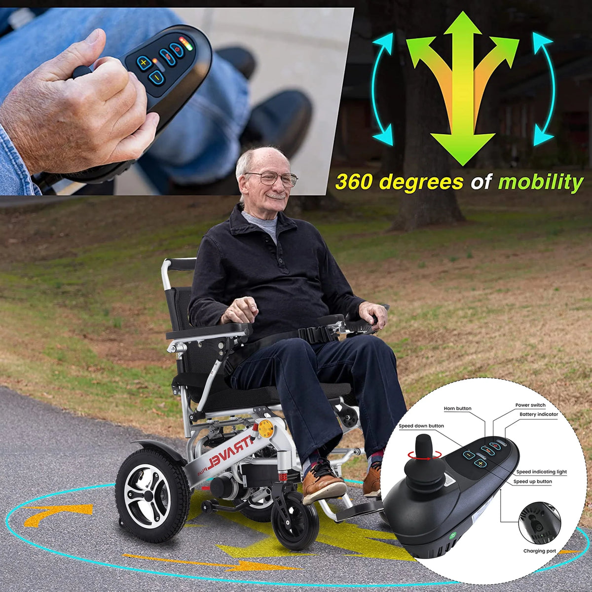 Folding Electric Wheelchair with Memory Gel Seat Cushion E37431