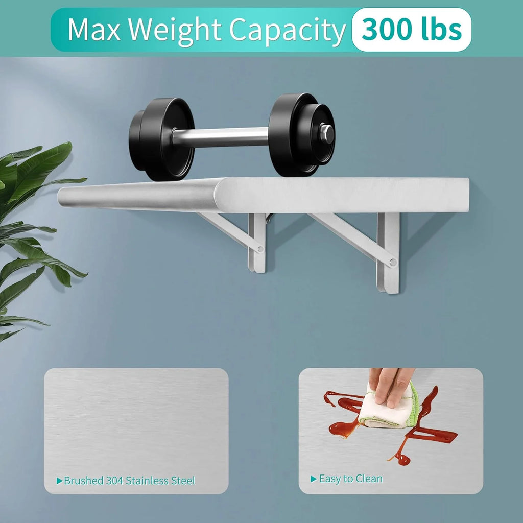 Folding Stainless Steel Serving Shelf, Wall Mount Shelving M101