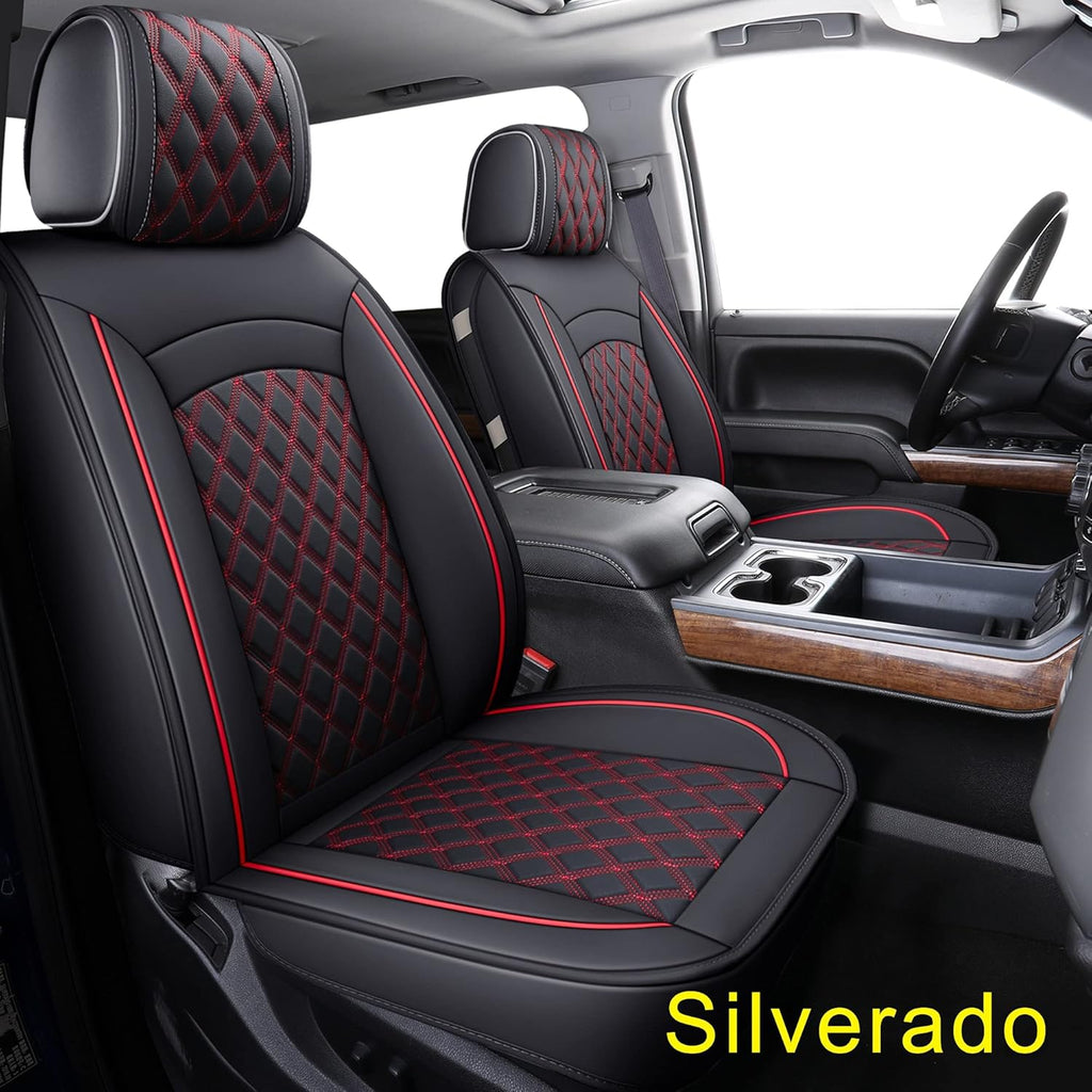 Black & Red Water Proof Faux Leather Seat Covers W353199