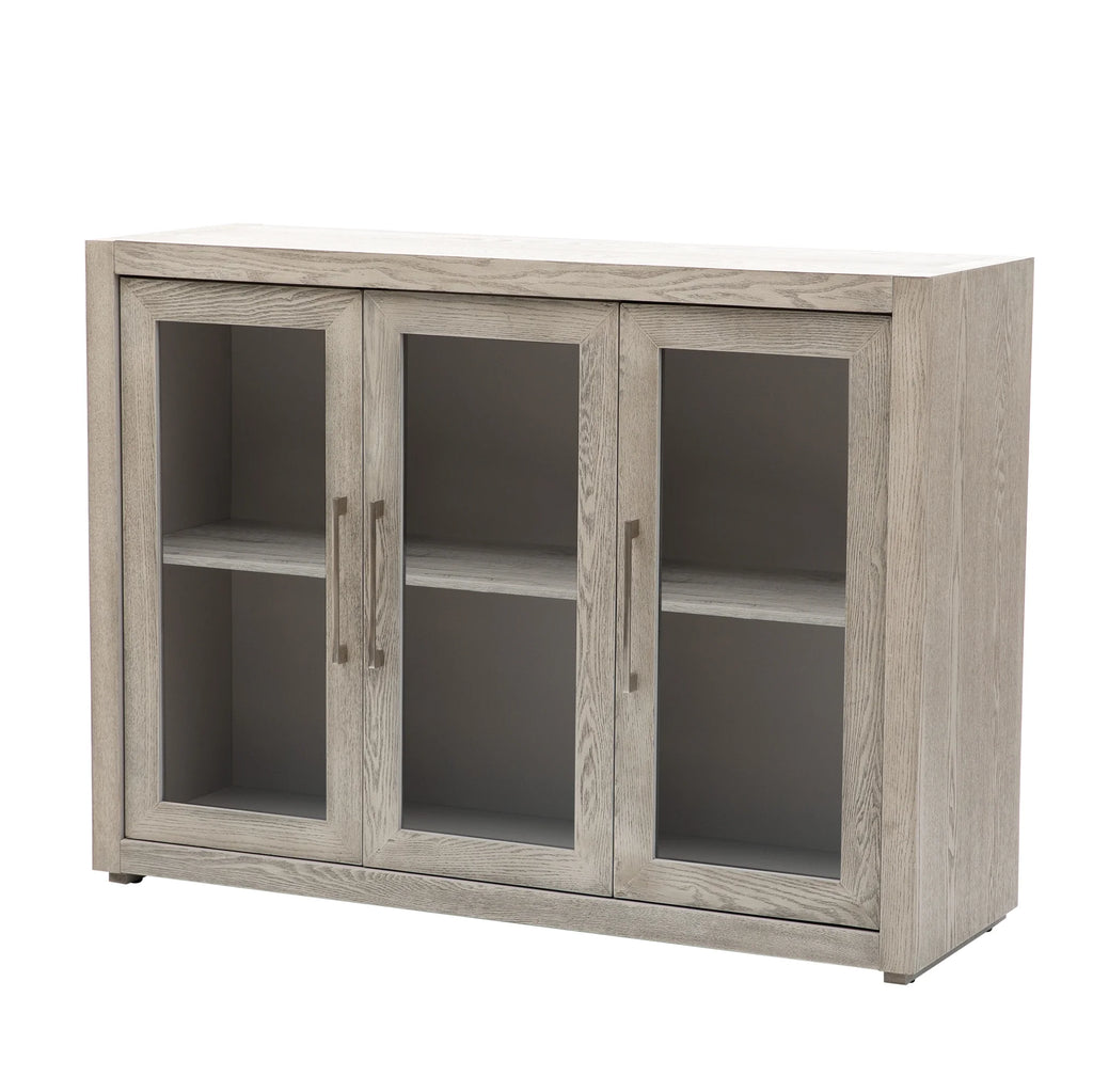 Wood Storage Cabinet with Three Tempered Glass Doors and Adjustable Shelf O434074