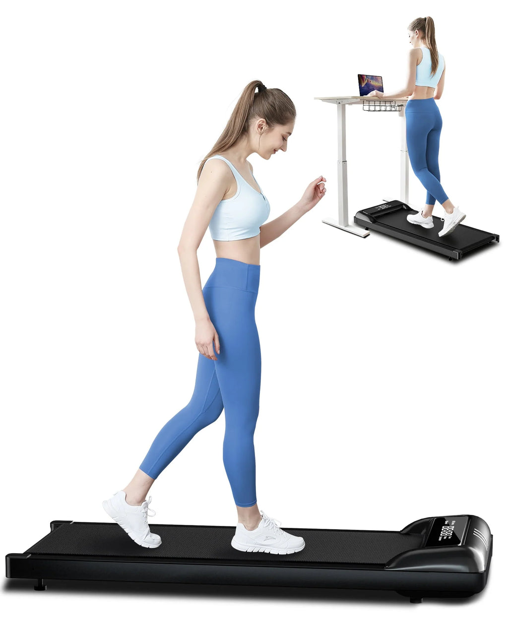 2 in 1 Under Desk Treadmill, 2.5HP Quiet Portable Treadmill, Black H1690