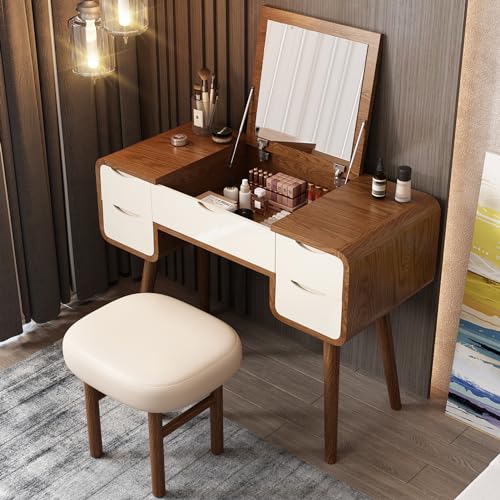Flip Top Vanity Table with Stool and Mirror B263013