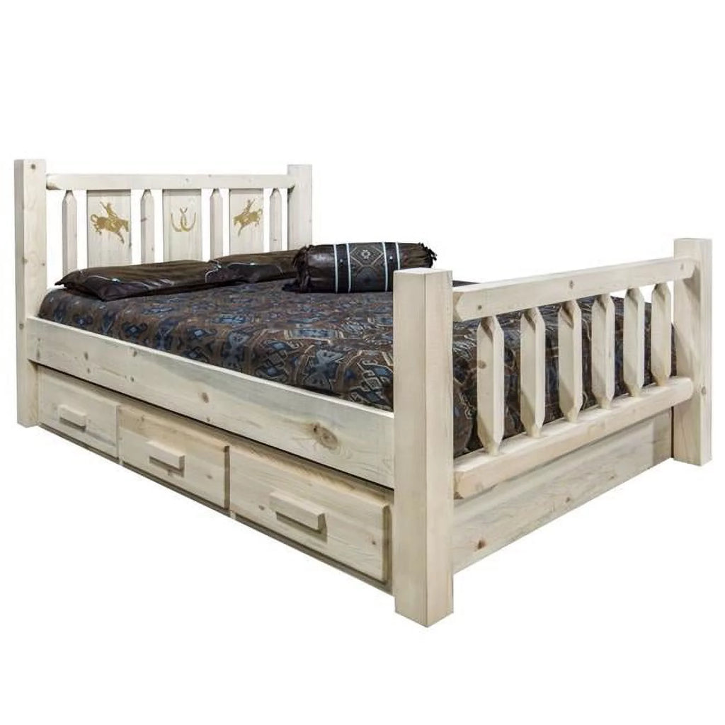 Natural Pine Wood Queen Storage Bed C2098