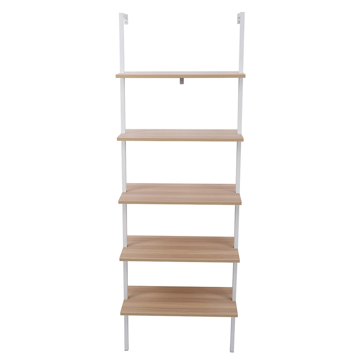 5-Shelf Wood Ladder Bookcase Walnut and White S90031