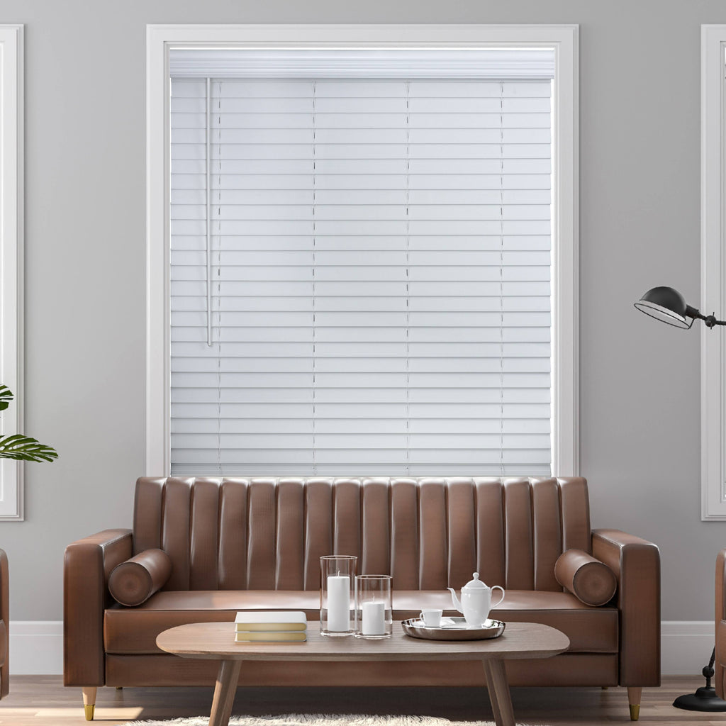 White Cordless Faux Wood Blind S401