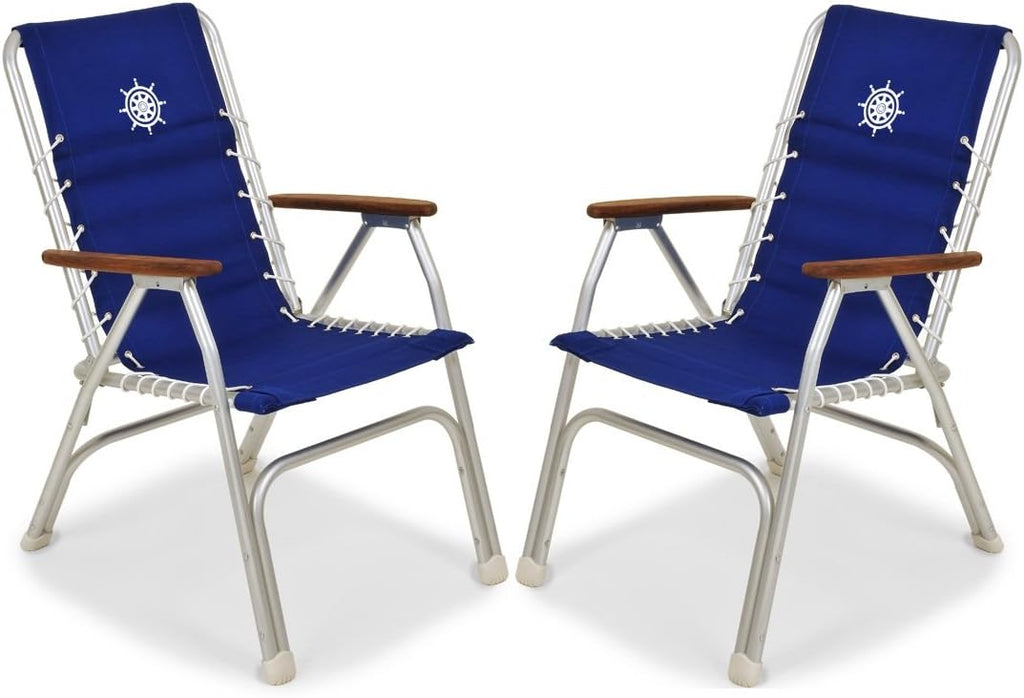 Blue High Back Folding Marine Boat Chairs Set of 2 U468705
