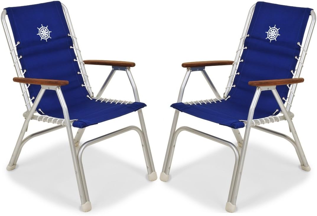 Blue High Back Folding Marine Boat Chairs Set of 2 U468705