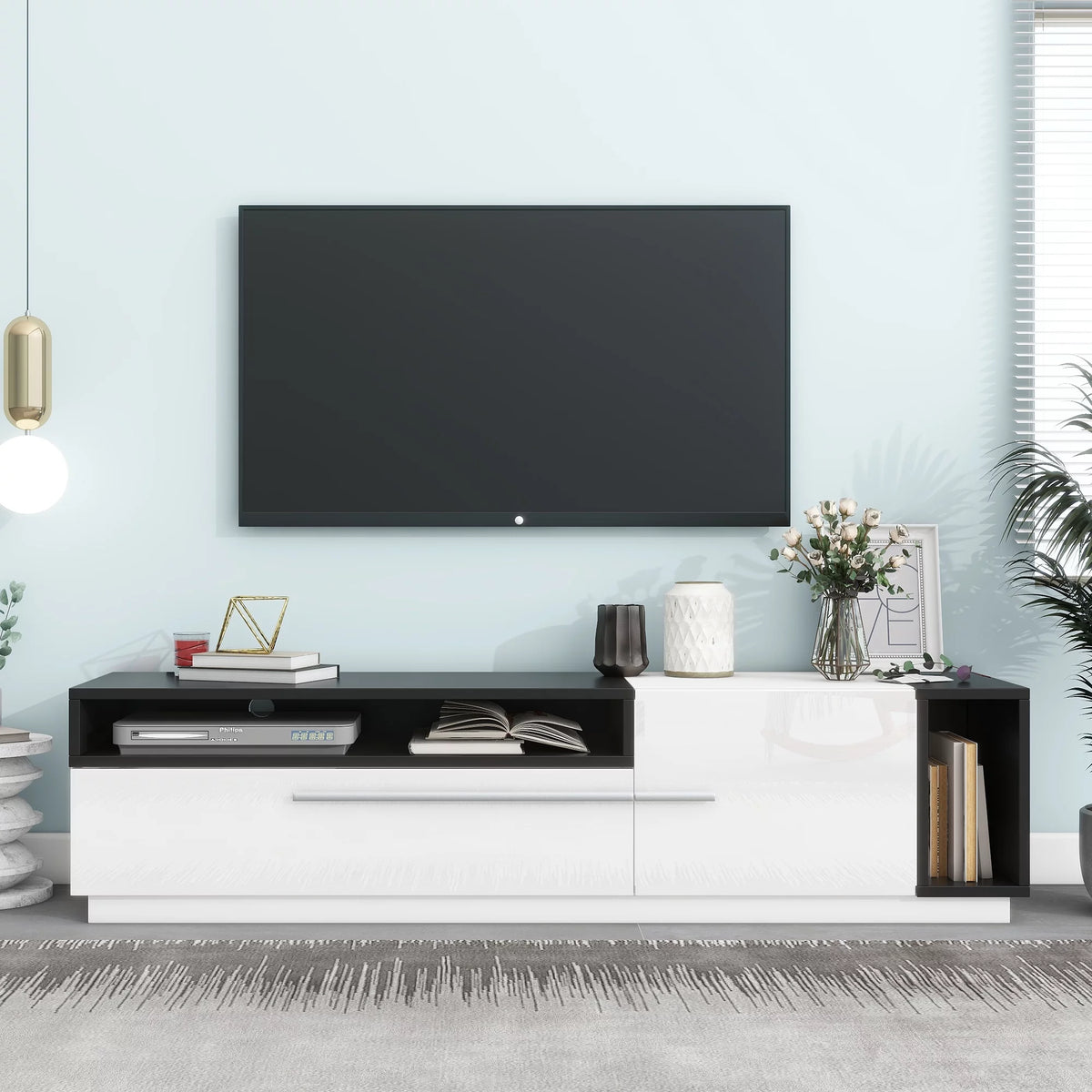 White High Gloss TV Stand with Storage Drawer Y301