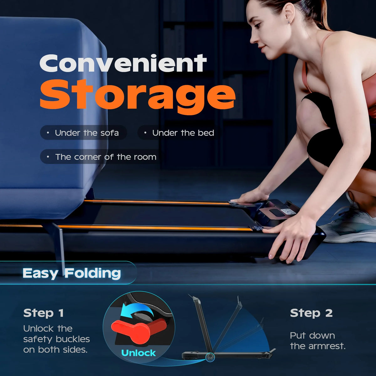 3 in 1 Folding Treadmill, 2.5HP Low-Noise Walking Pad, Black L116