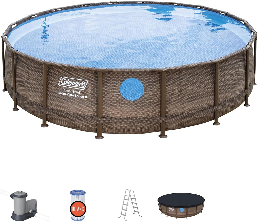 Brown 18' x 48" Above Ground Swimming Pool Set with Filter Pump and Ladder J822687