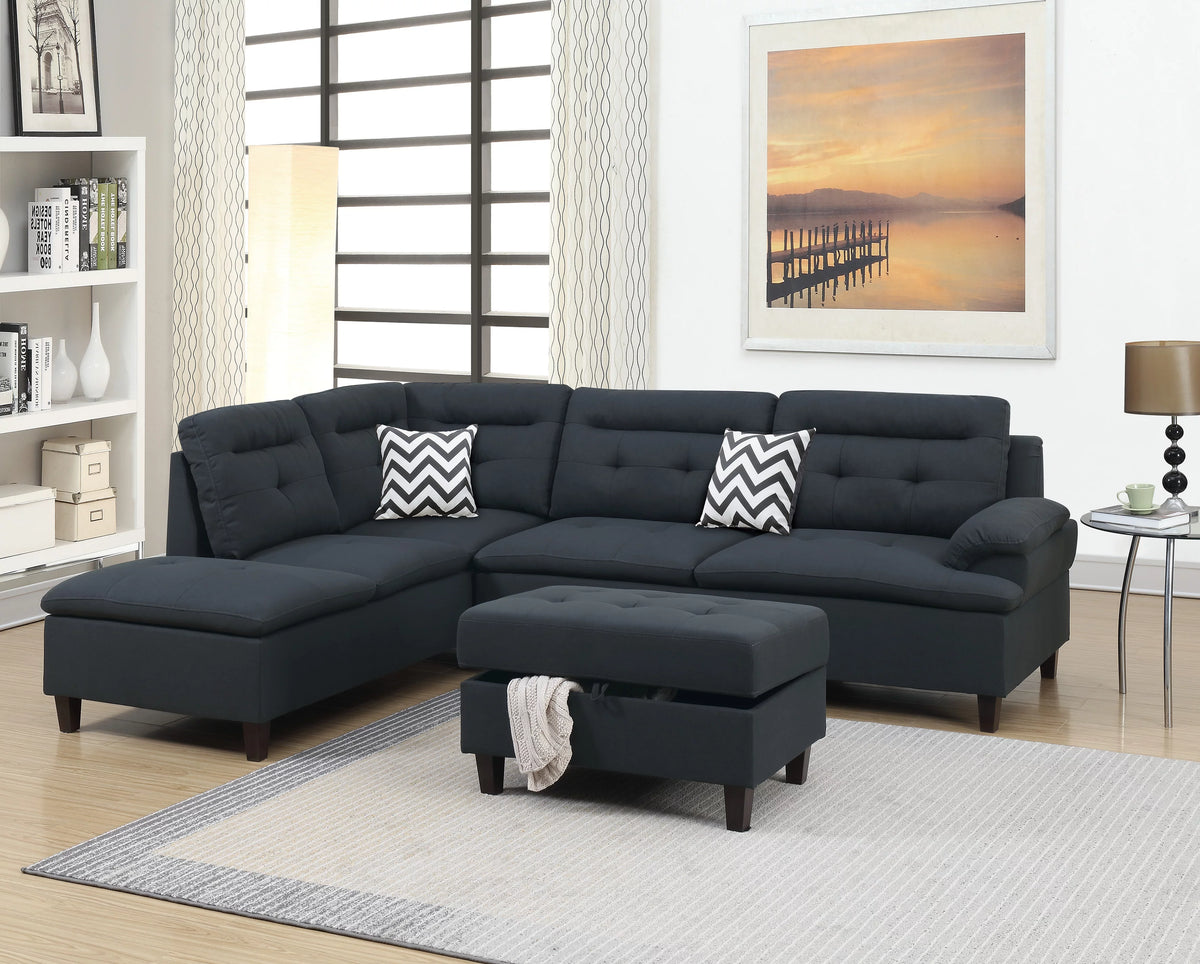 Black Sectional Sofa with Storage Ottoman E294