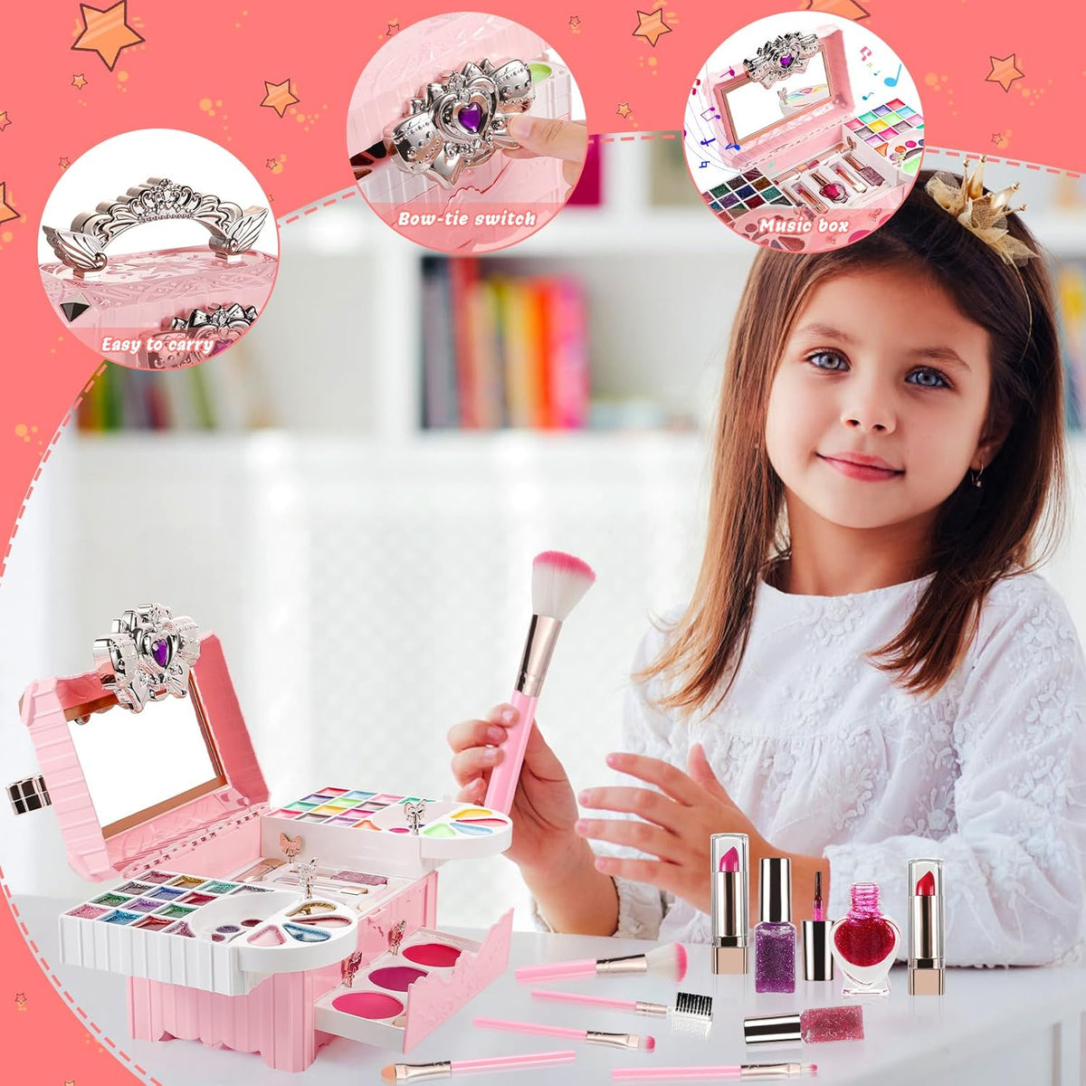 Washable Toddler Makeup Kit Pretend Play Make Up Toys Cosmetic Case W74362