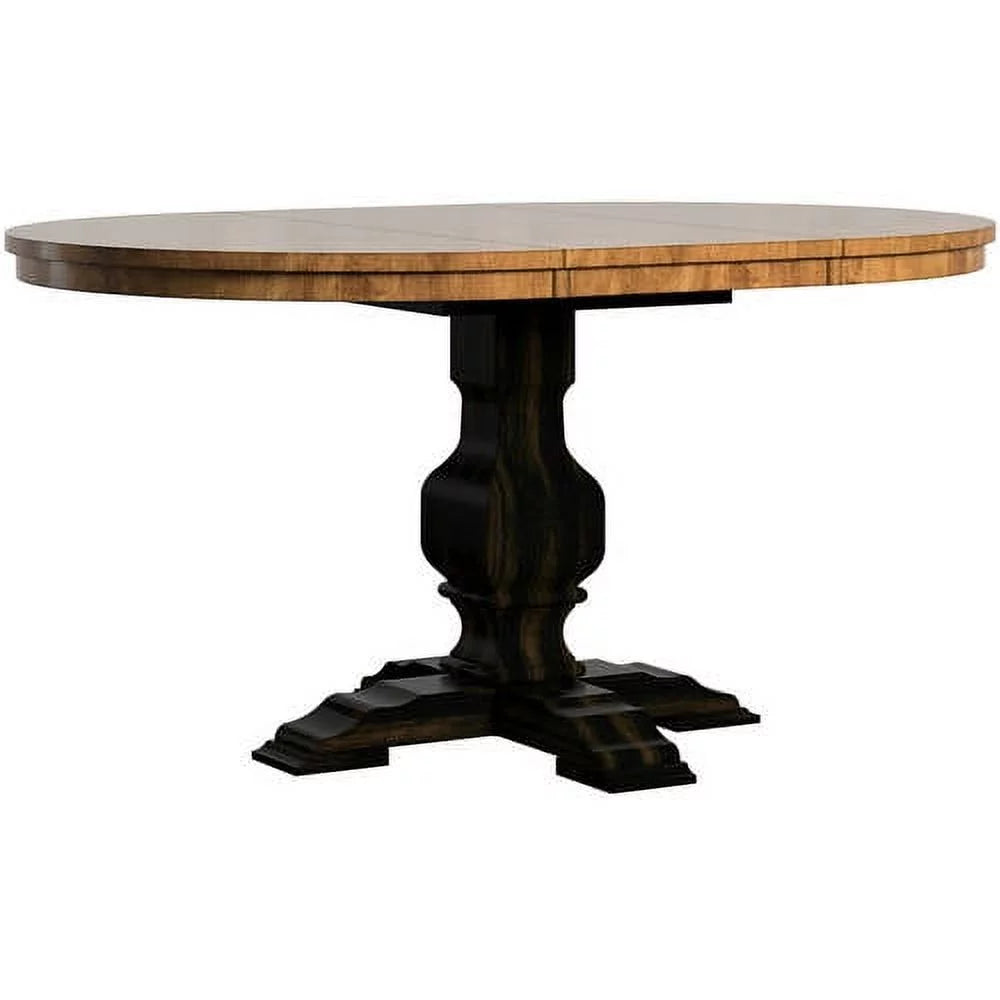 Oval Wood Dining Table with Leaf, Oak Top, Antique Black A646367