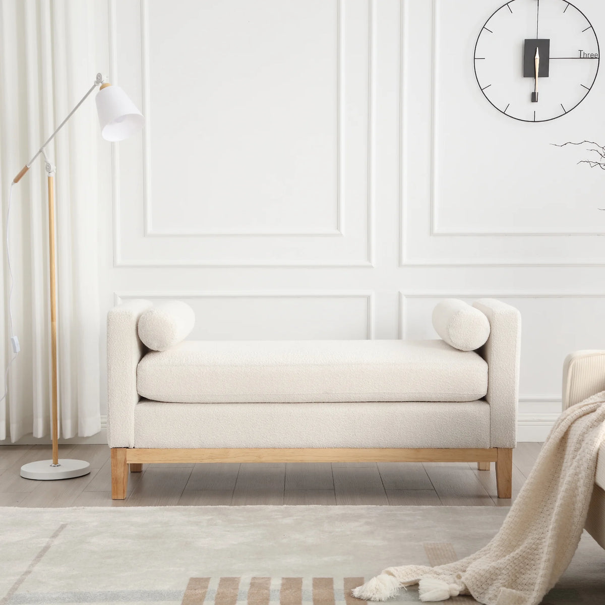 Ivory Upholstered Bench with Wood Legs O712973