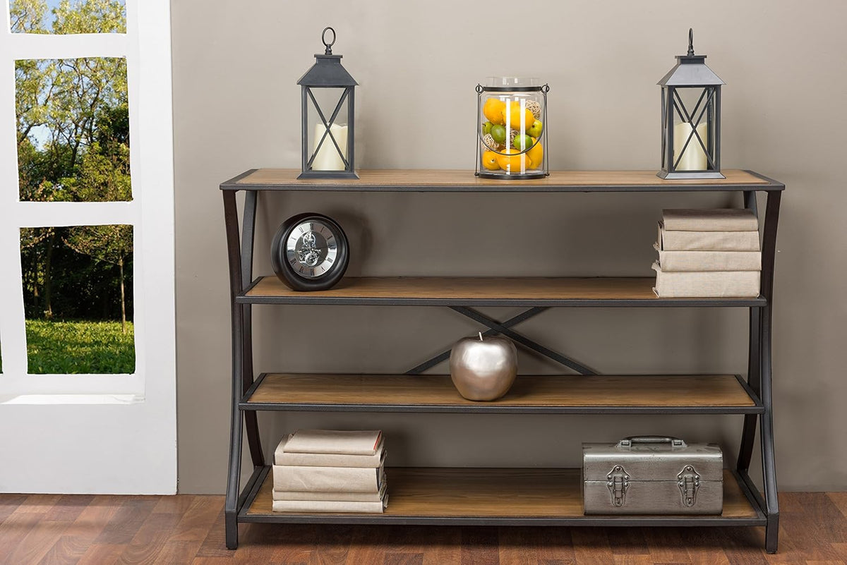Brown Wood and Metal Console Table Q132