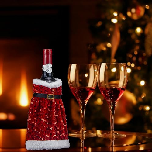 Christmas Red Sequin Wine Bottle Cover A289570