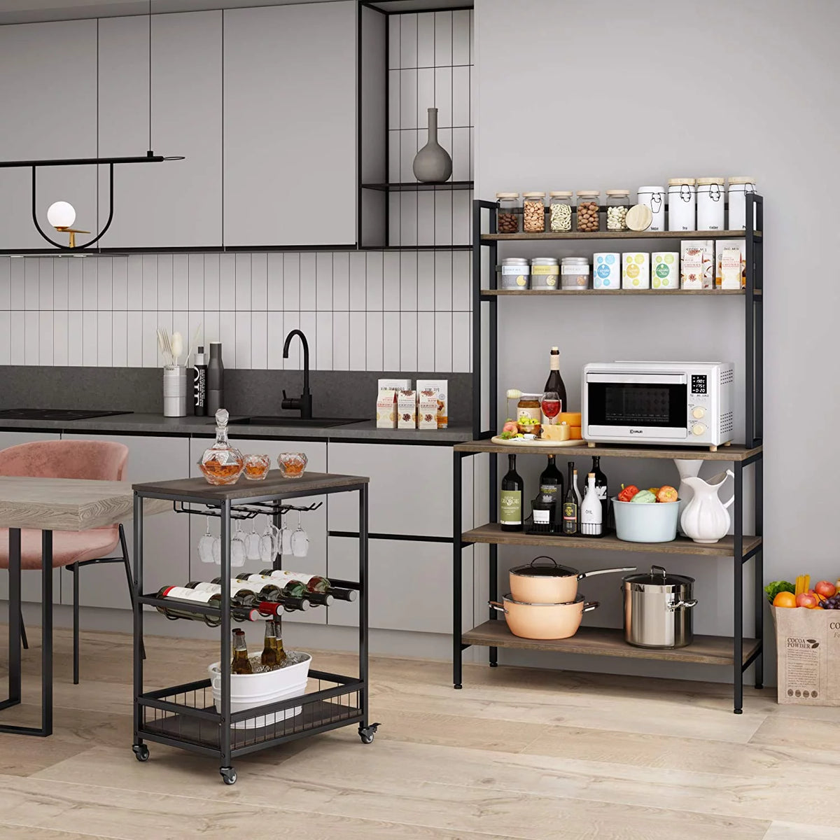 5 Tier Kitchen Microwave Oven Stand with Hutch O238