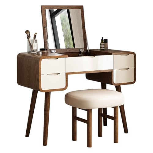 Flip Top Vanity Table with Stool and Mirror B263013
