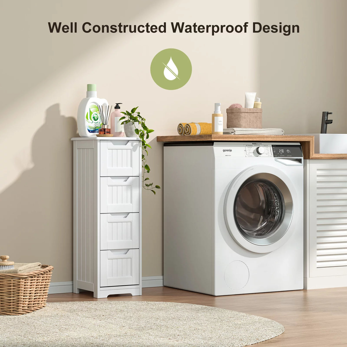 White 4 Drawer Bathroom Floor Cabinet V63160