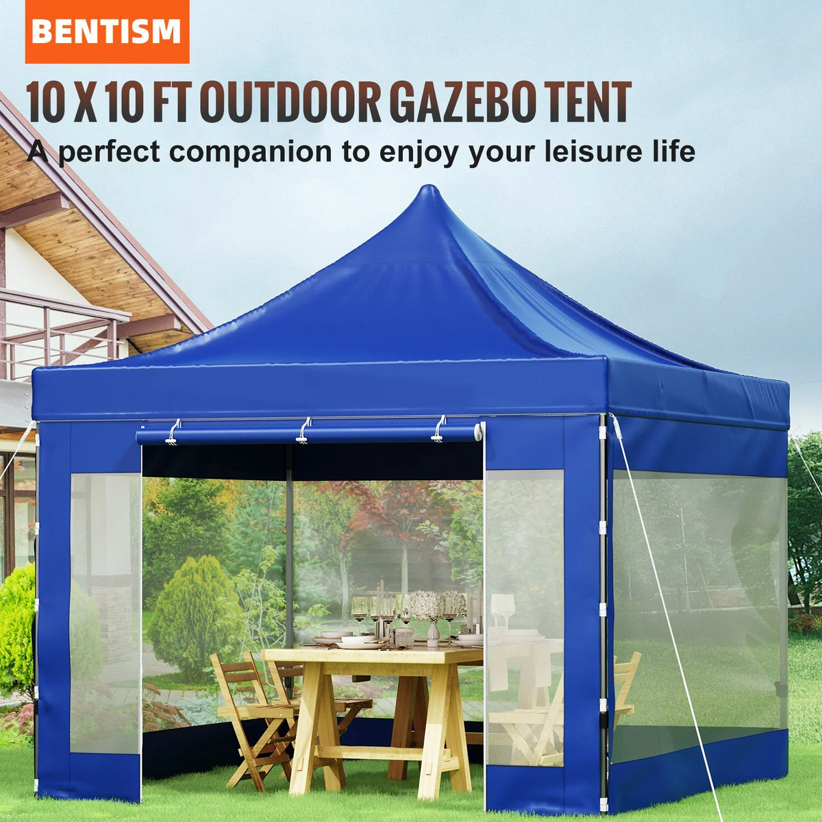 10 x 10 FT Blue Pop Up Canopy Tent with Sidewalls U319