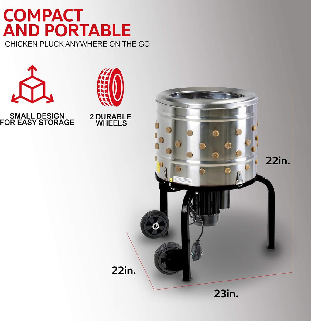 Chicken Plucker Electric Stainless Steel 1HP 120VAC 280RPM 92 Soft Fingers 20" Drum Diameter V3668