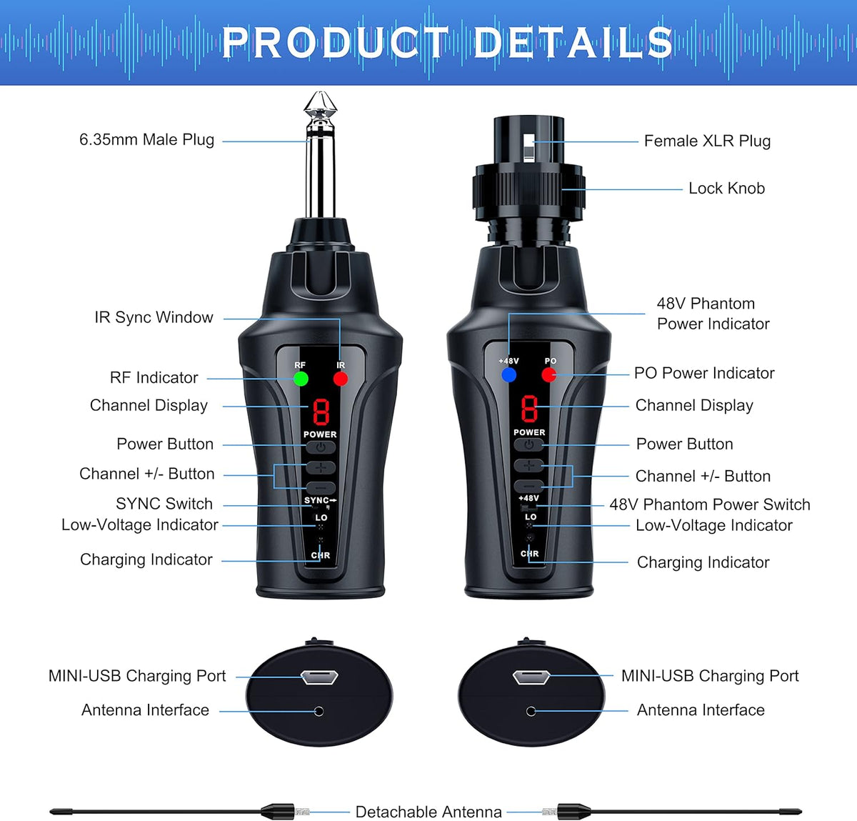 Wireless Microphone System with XLR Transmitter and 6.35mm Receiver R5616