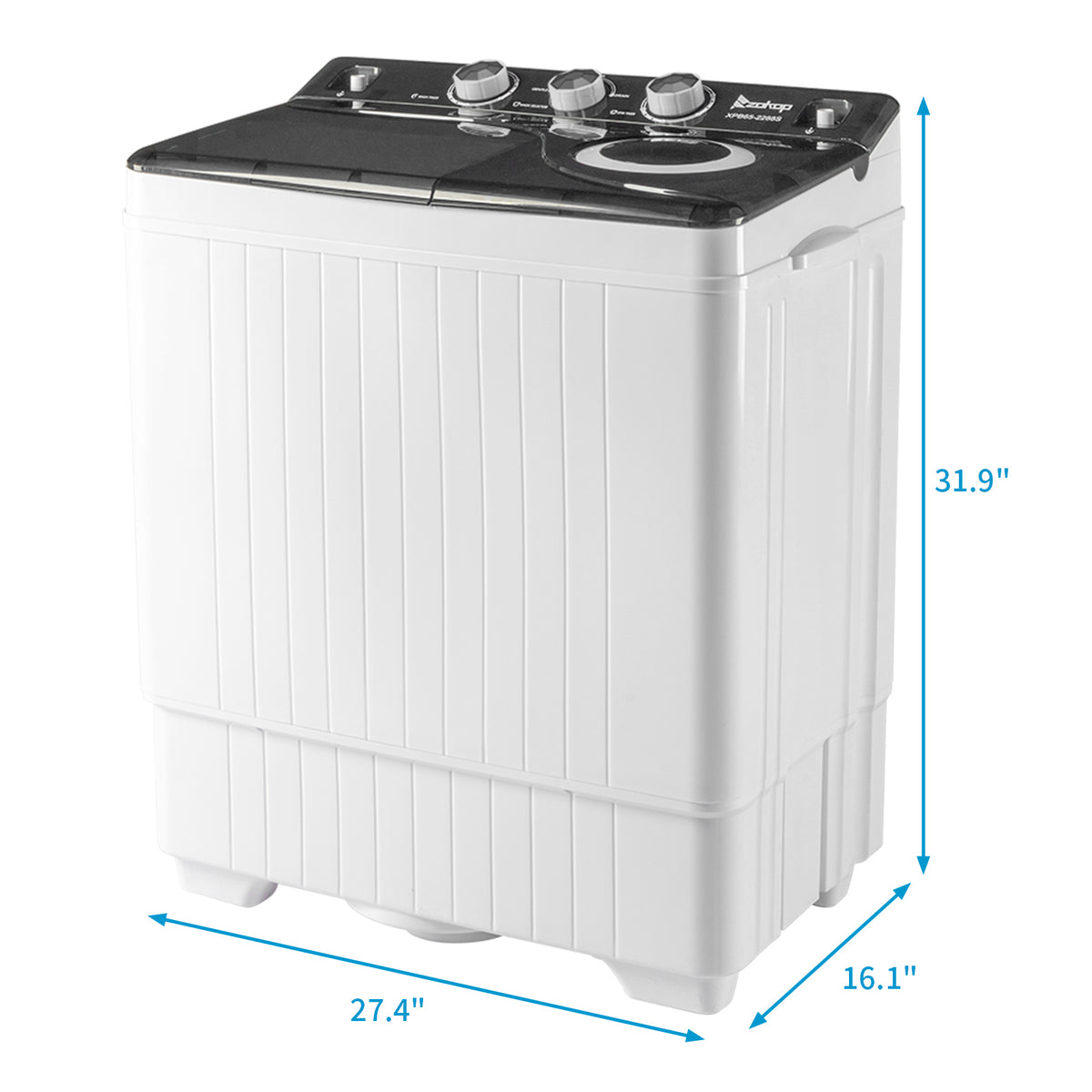 Semi-automatic Twin Tub Washing Machine with Built-in Drain Pump, White&Black S817