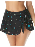 Black Printed Side Tie Swim Skirt Y80700